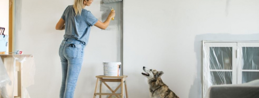 a painter girl painting the home