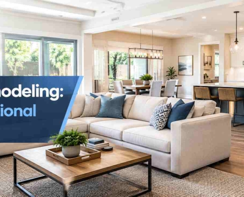 Open concept remodeling creating a functional kitchen, dining, and living floor plan by Johnny Ray Construction